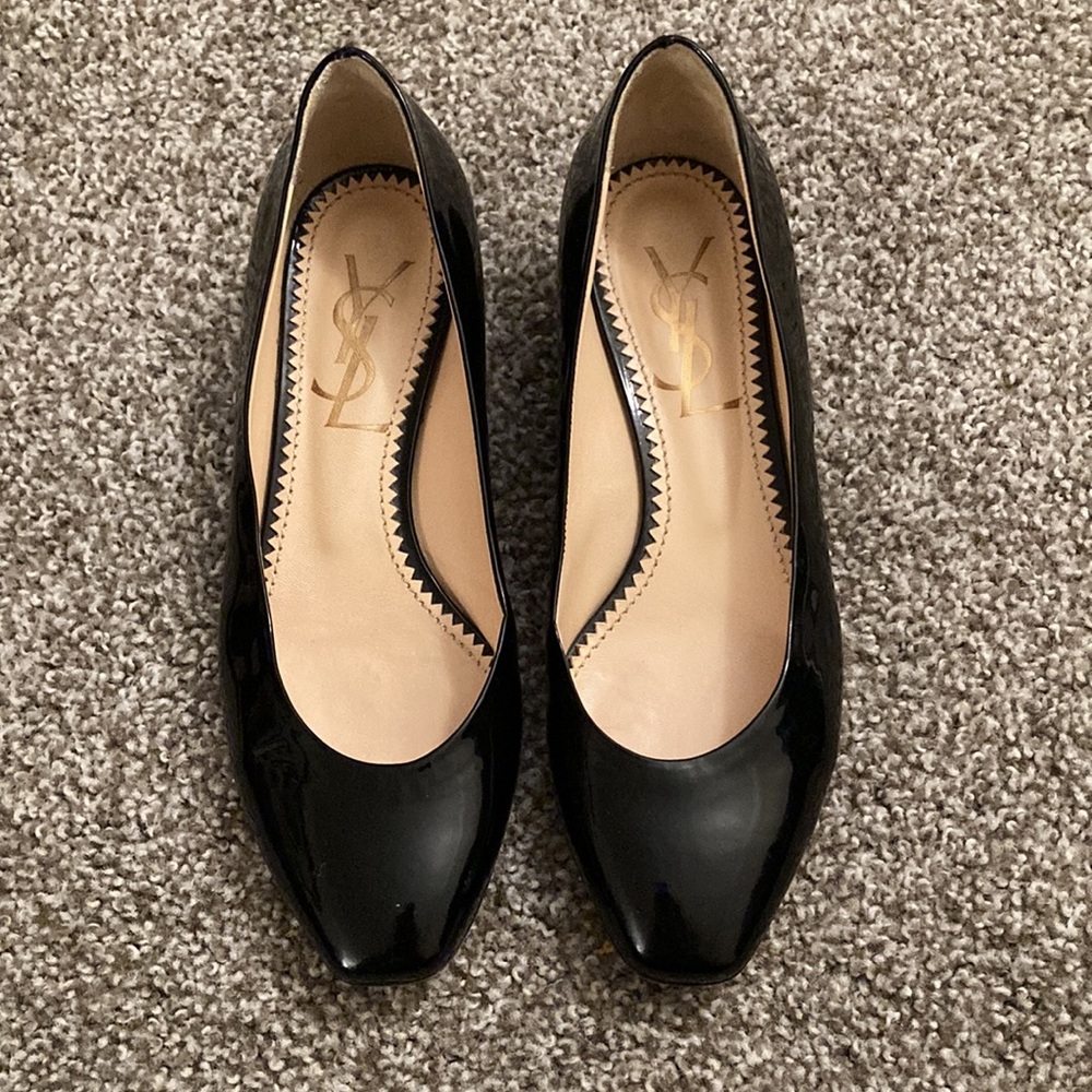 YSL Black Patent Leather Ballerina Wedge  size 38 size 7/7.5